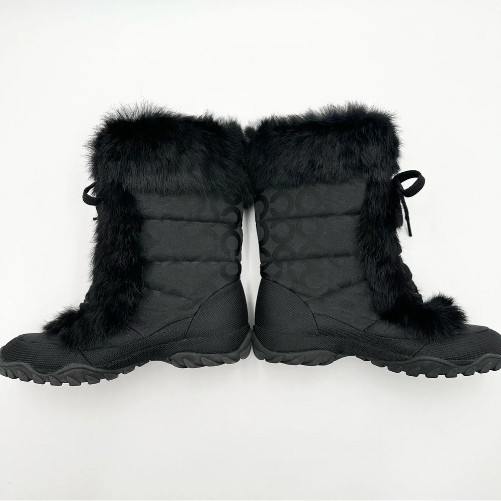 Coach Jennie Rabbit Fur Signature C Jacquard Boots